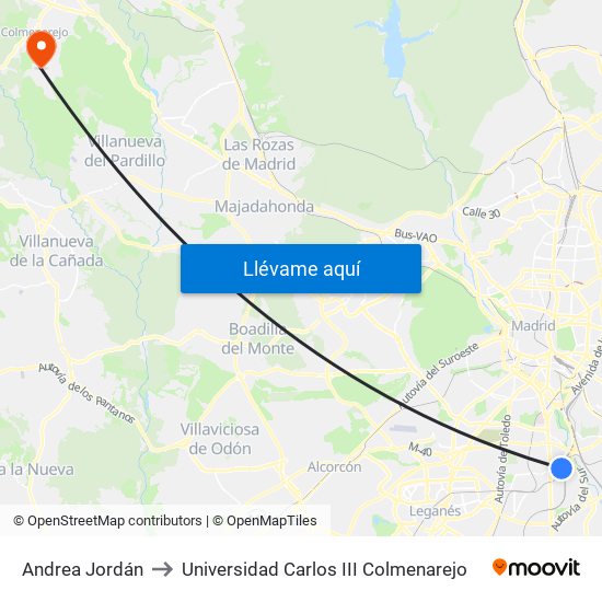 Andrea Jordán to Universidad Carlos III Colmenarejo map