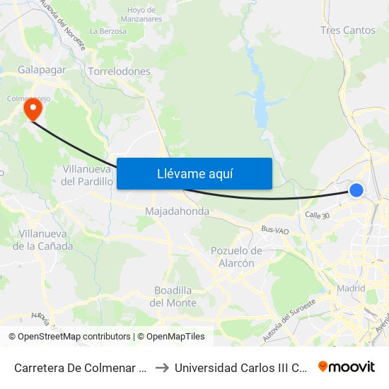 Carretera De Colmenar - Badalona to Universidad Carlos III Colmenarejo map