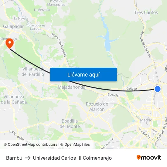 Bambú to Universidad Carlos III Colmenarejo map