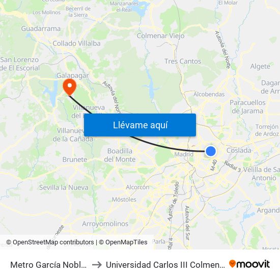 Metro García Noblejas to Universidad Carlos III Colmenarejo map