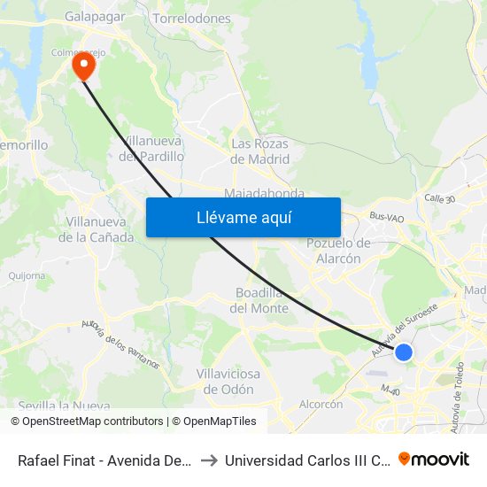 Rafael Finat - Avenida De Las Águilas to Universidad Carlos III Colmenarejo map