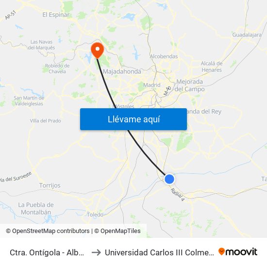 Ctra. Ontígola - Albergue to Universidad Carlos III Colmenarejo map