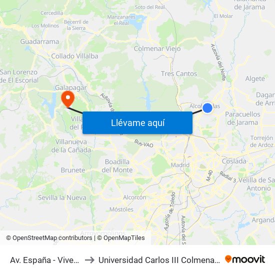 Av. España - Viveros to Universidad Carlos III Colmenarejo map