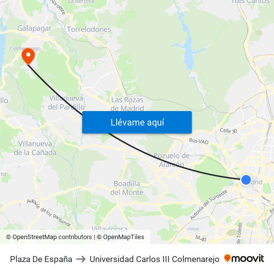 Plaza De España to Universidad Carlos III Colmenarejo map