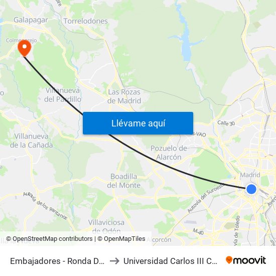 Embajadores - Ronda De Valencia to Universidad Carlos III Colmenarejo map