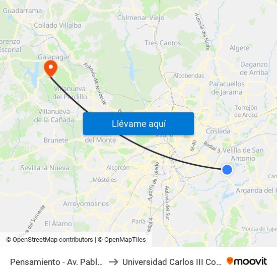Pensamiento - Av. Pablo Iglesias to Universidad Carlos III Colmenarejo map