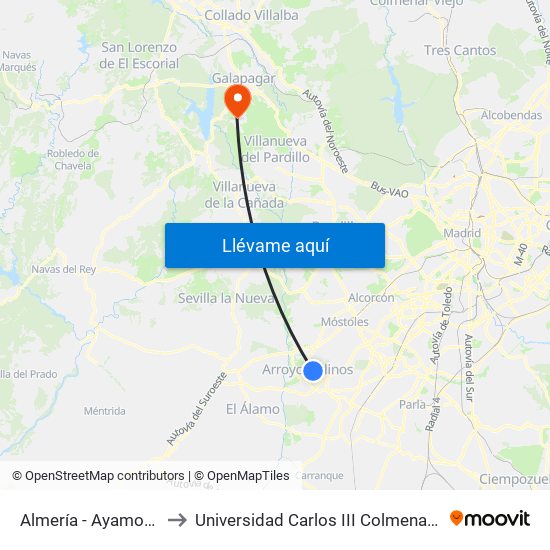 Almería - Ayamonte to Universidad Carlos III Colmenarejo map