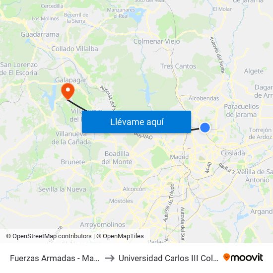 Fuerzas Armadas - Maragatería to Universidad Carlos III Colmenarejo map
