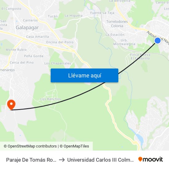 Paraje De Tomás Romera to Universidad Carlos III Colmenarejo map