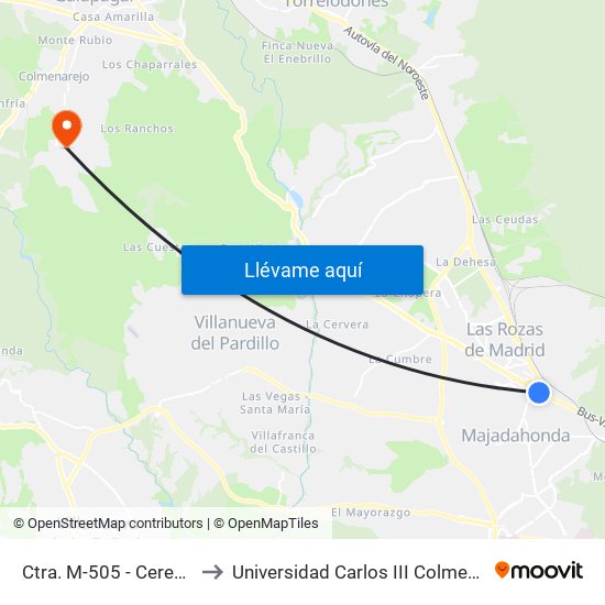 Ctra. M-505 - Cerezales to Universidad Carlos III Colmenarejo map