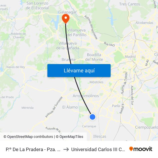 P.º De La Pradera - Pza. Del Puente to Universidad Carlos III Colmenarejo map