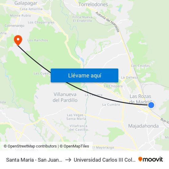 Santa María - San Juan Bautista to Universidad Carlos III Colmenarejo map