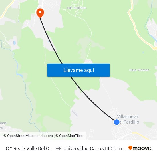 C.º Real - Valle Del Cerrato to Universidad Carlos III Colmenarejo map