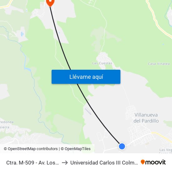 Ctra. M-509 - Av. Los Pinos to Universidad Carlos III Colmenarejo map
