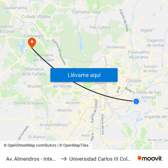 Av. Almendros - Integración to Universidad Carlos III Colmenarejo map