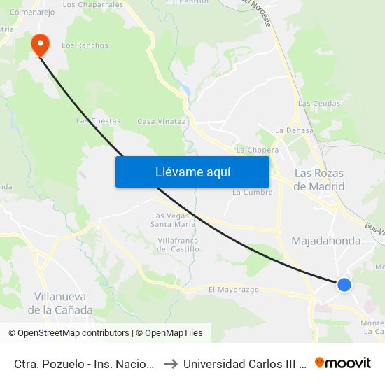 Ctra. Pozuelo - Ins. Nacional De Sanidad to Universidad Carlos III Colmenarejo map