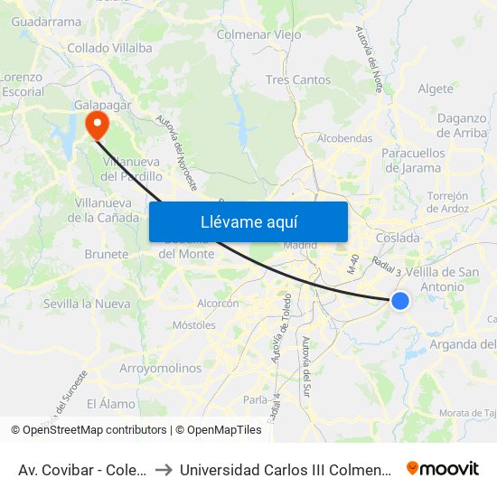 Av. Covibar - Colegio to Universidad Carlos III Colmenarejo map