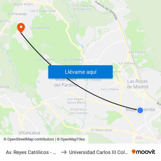 Av. Reyes Católicos - Pza. Cruz to Universidad Carlos III Colmenarejo map