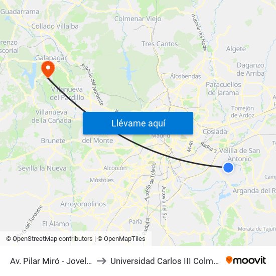 Av. Pilar Miró - Jovellanos to Universidad Carlos III Colmenarejo map