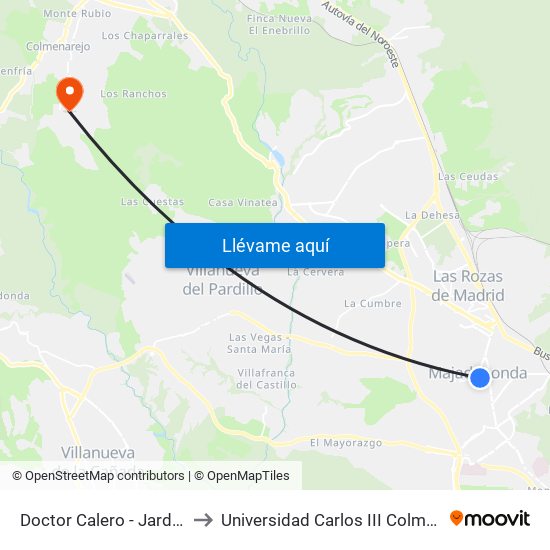 Doctor Calero - Jardinillos to Universidad Carlos III Colmenarejo map