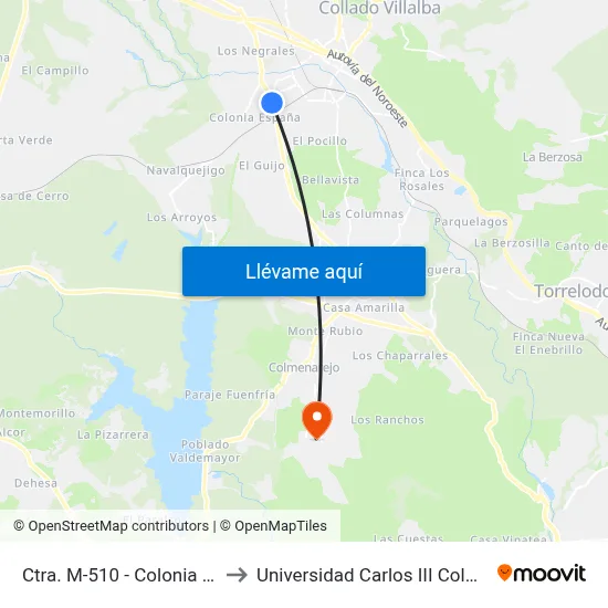 Ctra. M-510 - Colonia España to Universidad Carlos III Colmenarejo map