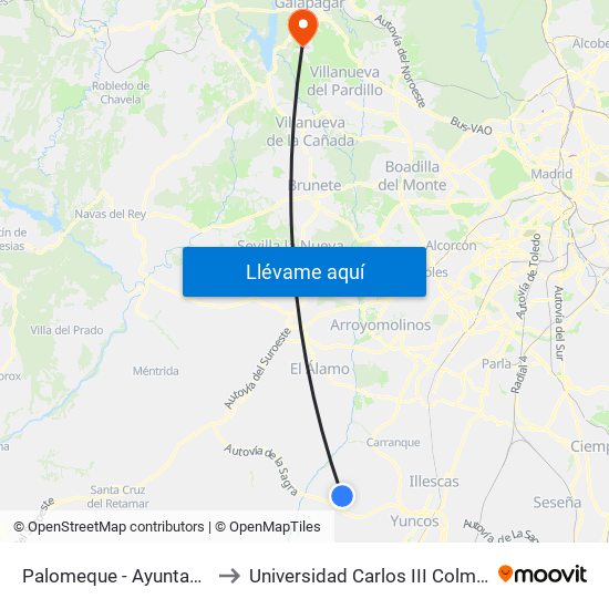 Palomeque - Ayuntamiento to Universidad Carlos III Colmenarejo map