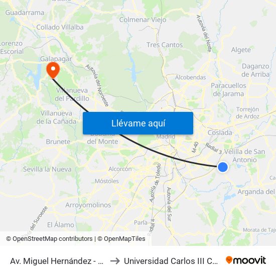 Av. Miguel Hernández - Los Astros to Universidad Carlos III Colmenarejo map