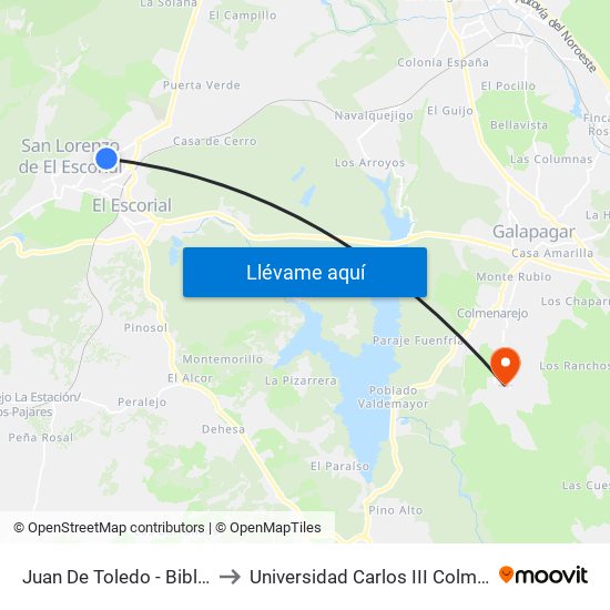 Juan De Toledo - Biblioteca to Universidad Carlos III Colmenarejo map