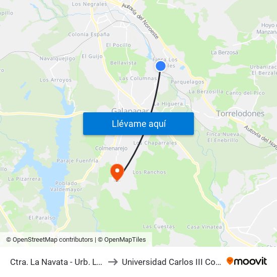 Ctra. La Navata - Urb. Los Olmos to Universidad Carlos III Colmenarejo map