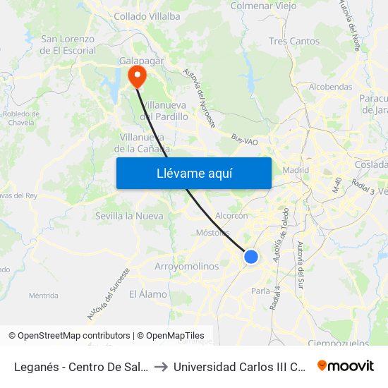 Leganés - Centro De Salud Mental to Universidad Carlos III Colmenarejo map