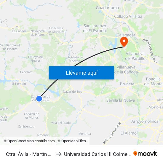 Ctra. Ávila - Martín Bravo to Universidad Carlos III Colmenarejo map