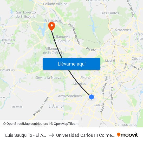 Luis Sauquillo - El Arroyo to Universidad Carlos III Colmenarejo map