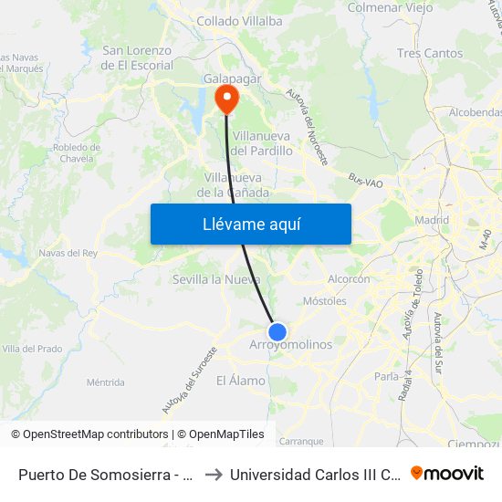 Puerto De Somosierra - Ctra. M-413 to Universidad Carlos III Colmenarejo map