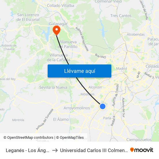 Leganés - Los Ángeles to Universidad Carlos III Colmenarejo map