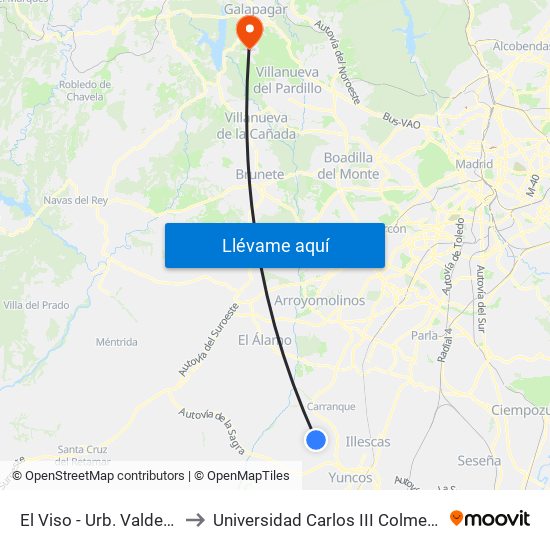 El Viso - Urb. Valdeclara to Universidad Carlos III Colmenarejo map