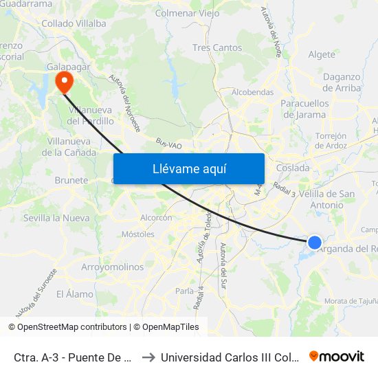 Ctra. A-3 - Puente De Arganda to Universidad Carlos III Colmenarejo map