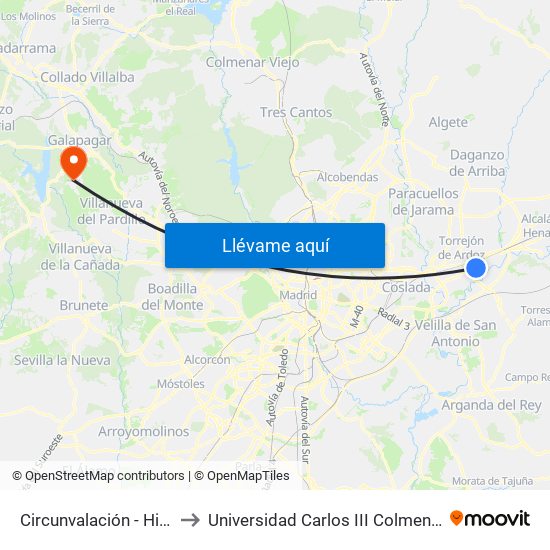 Circunvalación - Hierro to Universidad Carlos III Colmenarejo map
