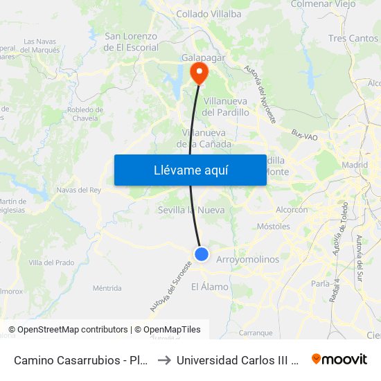 Camino Casarrubios - Plaza De Toros to Universidad Carlos III Colmenarejo map