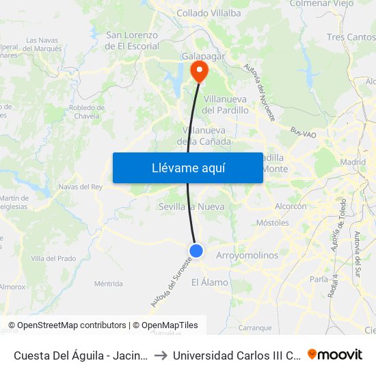 Cuesta Del Águila - Jacinto González to Universidad Carlos III Colmenarejo map