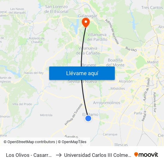Los Olivos - Casarrubios to Universidad Carlos III Colmenarejo map