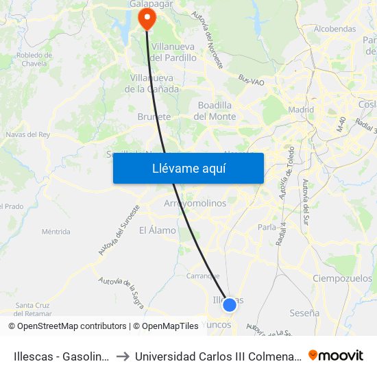 Illescas - Gasolinera to Universidad Carlos III Colmenarejo map