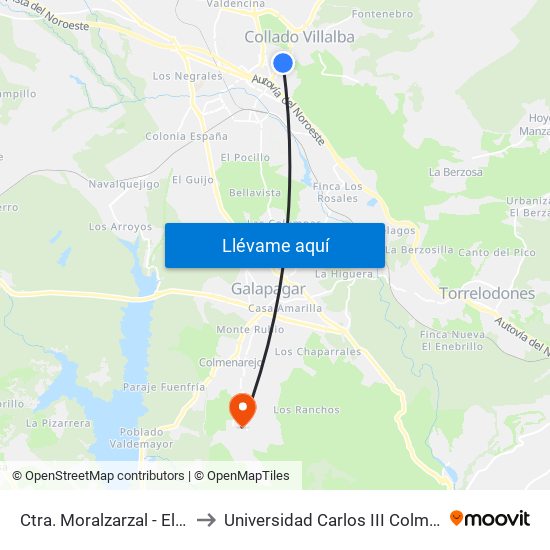 Ctra. Moralzarzal - El Roble to Universidad Carlos III Colmenarejo map