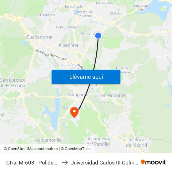 Ctra. M-608 - Polideportivo to Universidad Carlos III Colmenarejo map