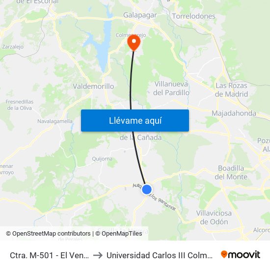 Ctra. M-501 - El Ventorro to Universidad Carlos III Colmenarejo map