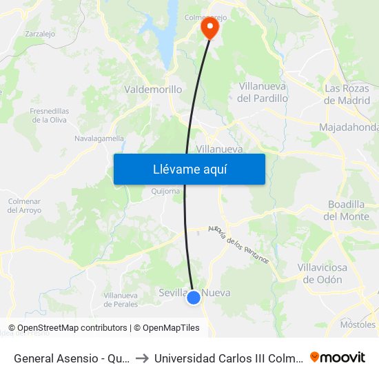 General Asensio - Quevedo to Universidad Carlos III Colmenarejo map