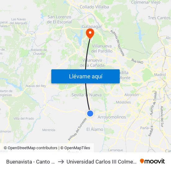 Buenavista - Canto Pelín to Universidad Carlos III Colmenarejo map