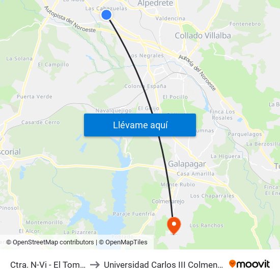 Ctra. N-Vi - El Tomillar to Universidad Carlos III Colmenarejo map