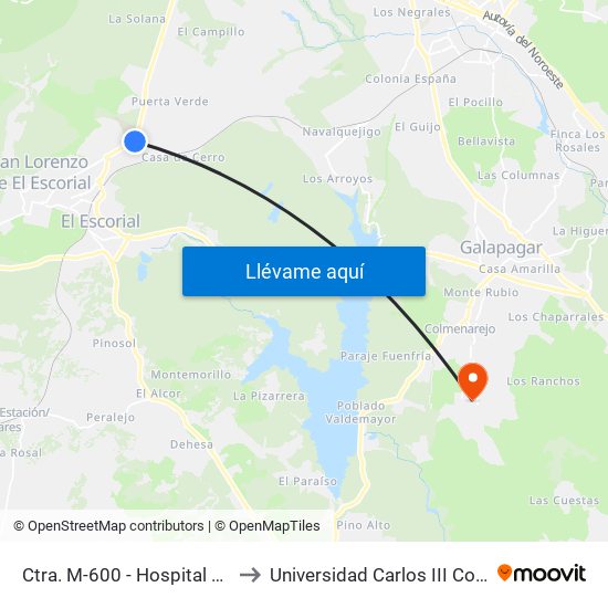 Ctra. M-600 - Hospital El Escorial to Universidad Carlos III Colmenarejo map