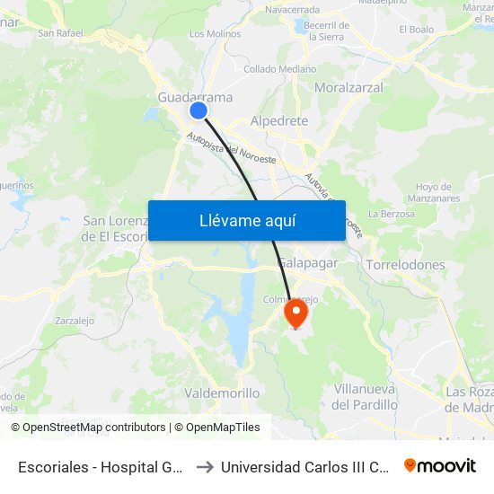 Escoriales - Hospital Guadarrama to Universidad Carlos III Colmenarejo map