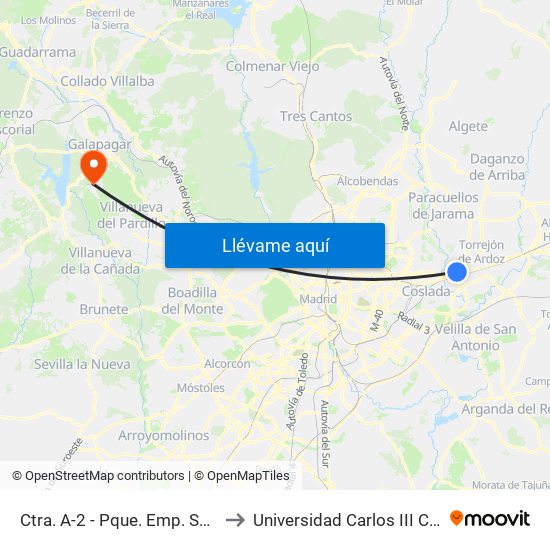 Ctra. A-2 - Pque. Emp. San Fernando to Universidad Carlos III Colmenarejo map